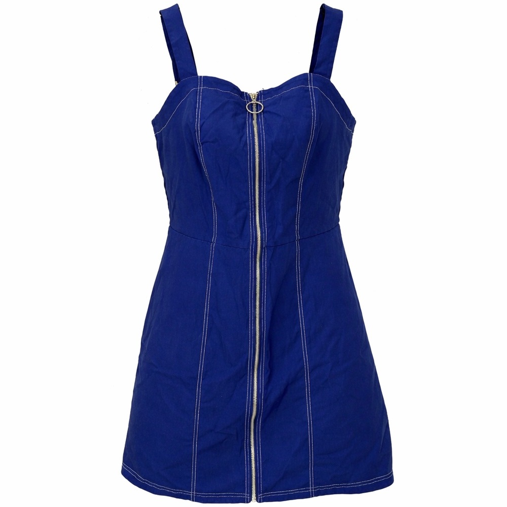 Ashley Stewart Blue Zip Front Mini Dress 14/16 Y2K Clubwear Corset Style